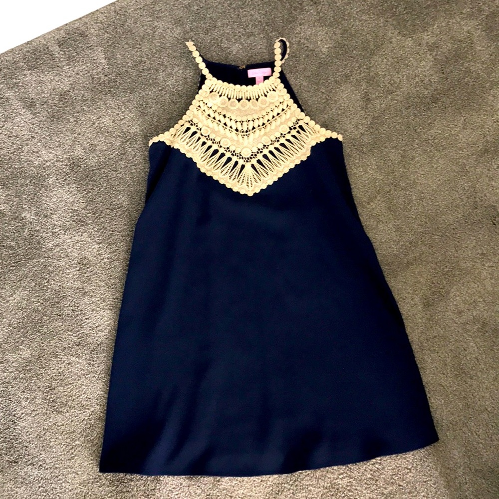 Navy and gold women’s Lilly Pulitzer size 2 dress.